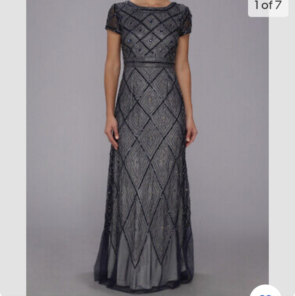 Adrianna Papell Embellished Gown Cap Sleeve in Navy